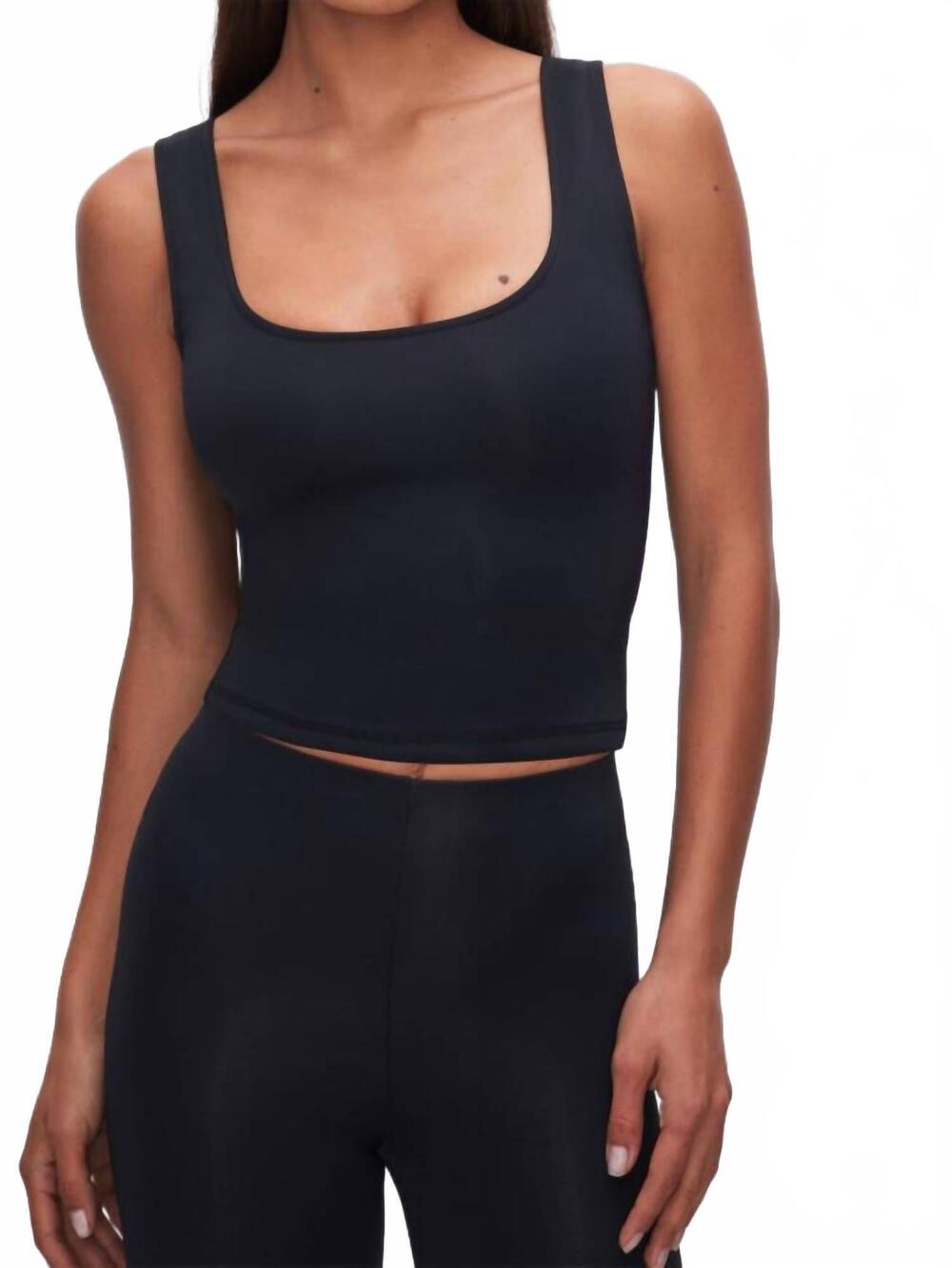 NEW GOOD AMERICAN women's sculpting scoop tank top in black